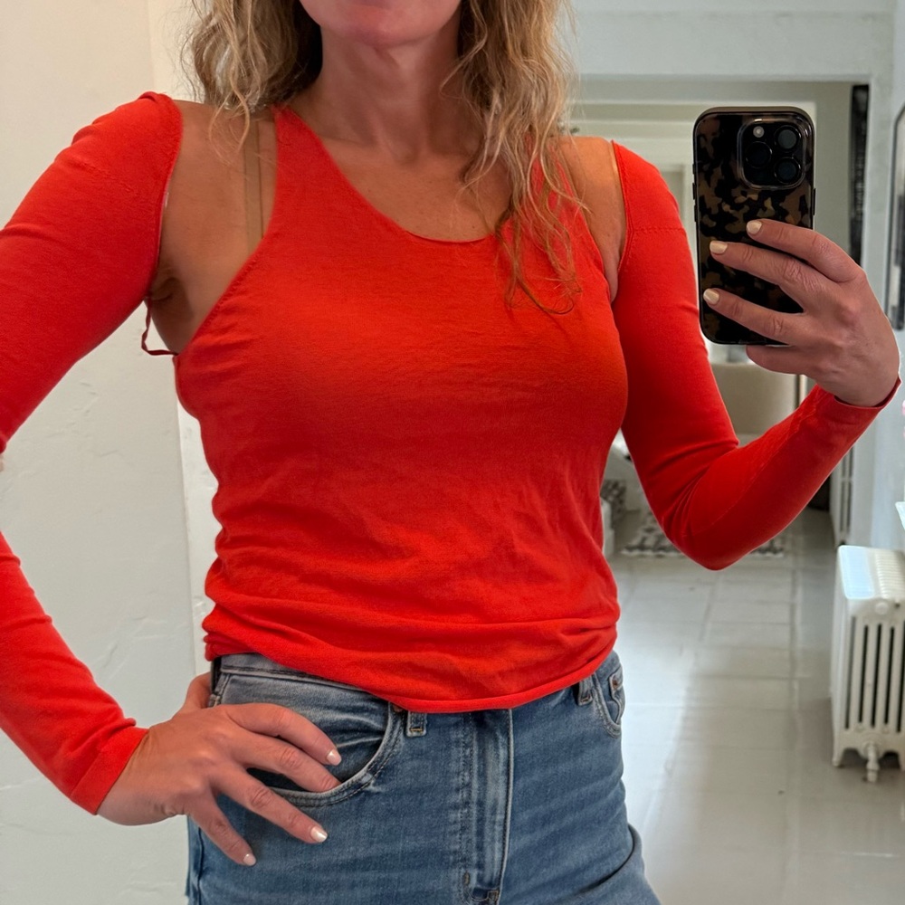 NWT Helmut Lang Re-Edition Tank With Sleeves Archive Orange Knit Top M